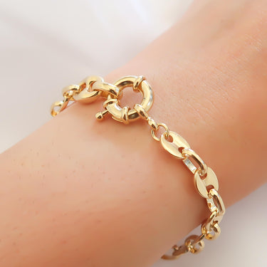 Gold Thin Anchor Mariner Link Bracelet